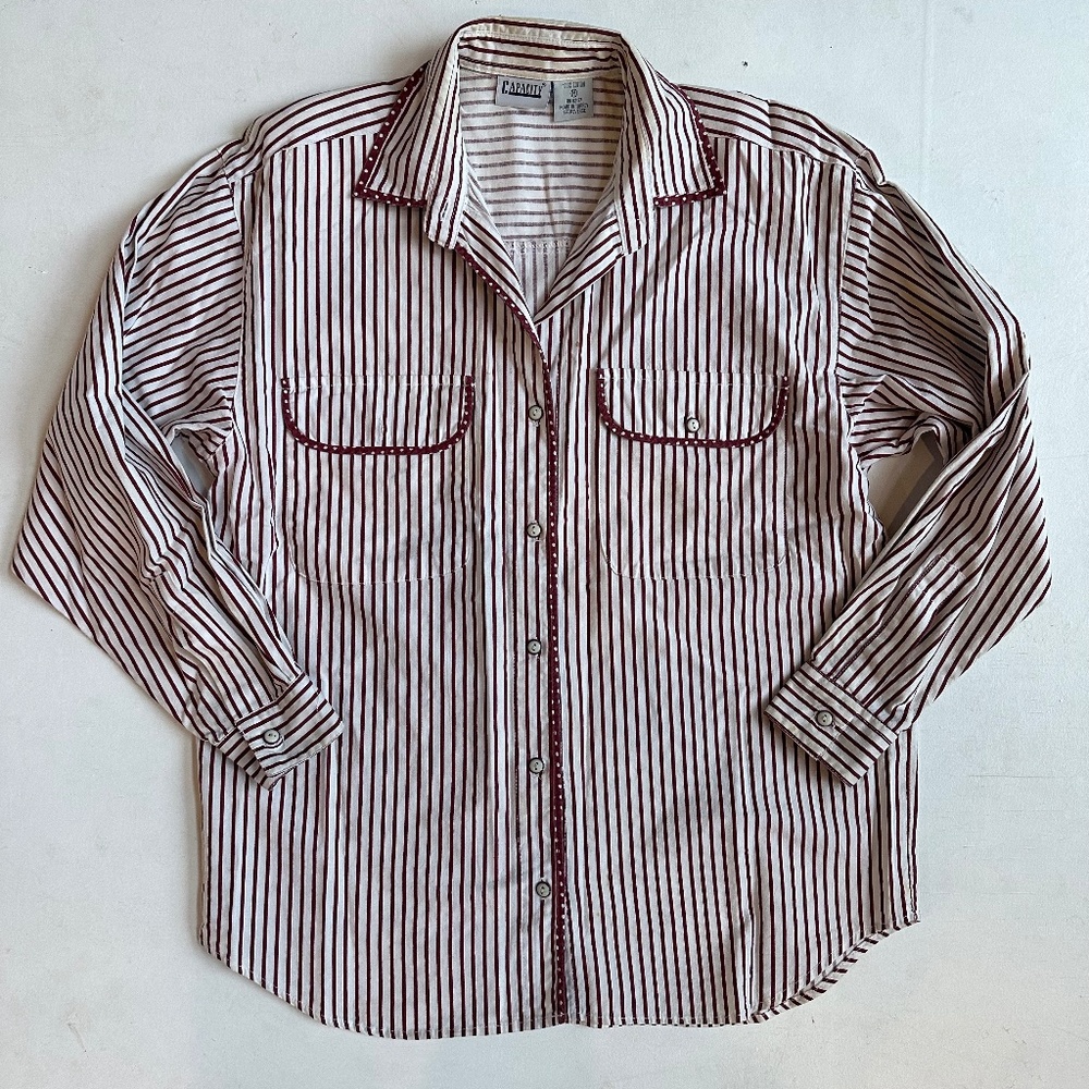Vintage 70s Capacity Red Striped Button Down Shirt